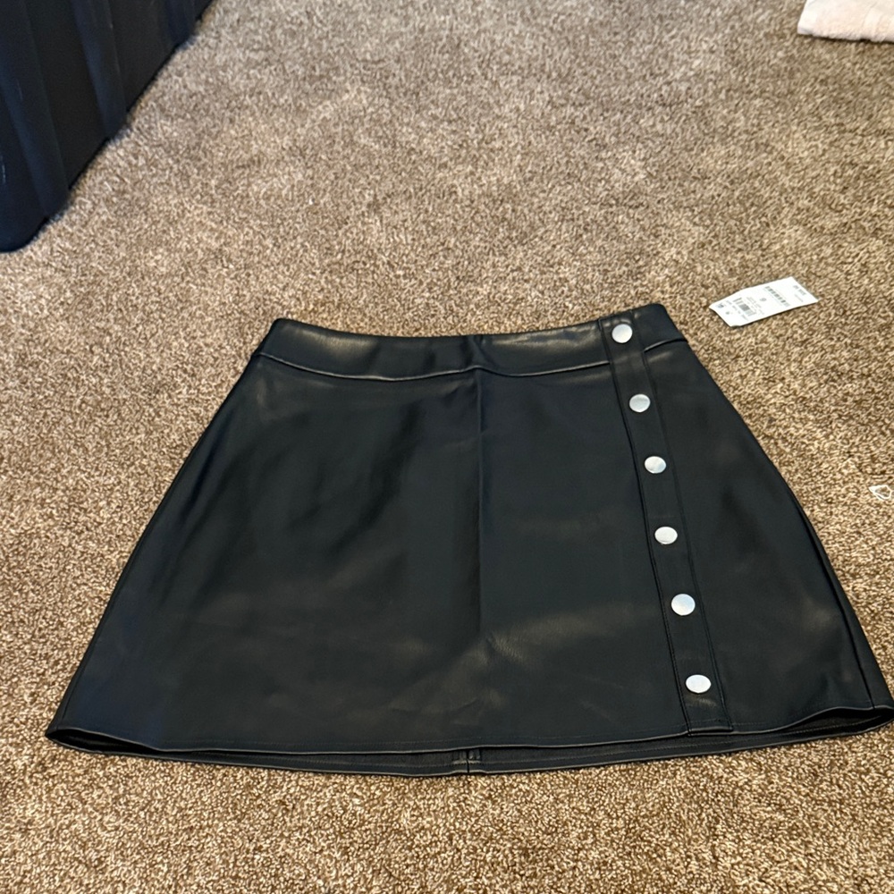Bar III Black Faux Leather Mini Skirt with Button Accents